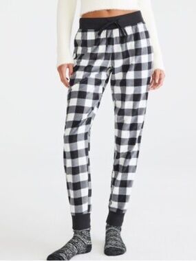Aeropostale Gray Black Buffalo Plaid Polyfleece Sleep Joggers Sz S Clean Girl